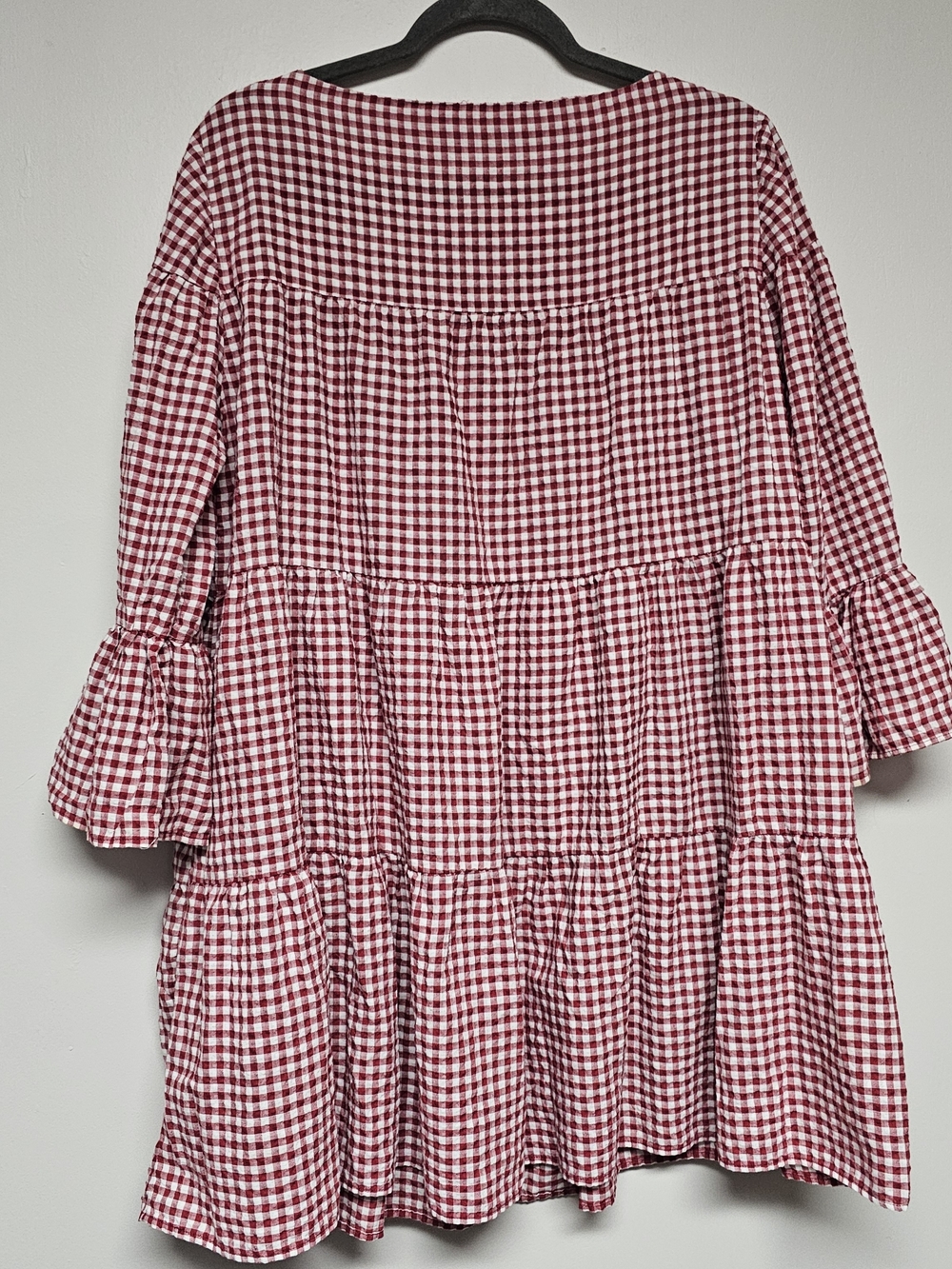 Zara Red White Gingham Tiered Tunic Dress Loosefit Cottagecore Summer Size Large - Picture 5 of 5